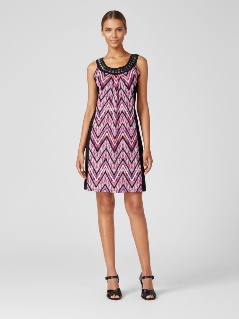 Ny Collection Petite Printed Embellished Shift Dress, Size Small Petite